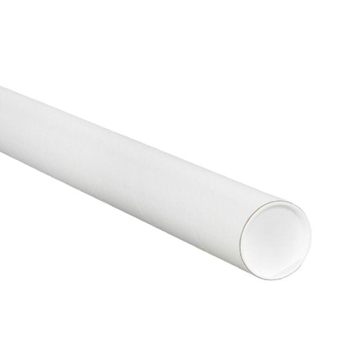 BOX USA White Mailing Tubes with Caps, 2" x 15", Pack of 50, for Shipping, Storing, Mailing, and Protecting Documents, Blueprints and Posters