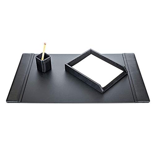Genuine Top-Grain Black Leather 3-piece Desk Set