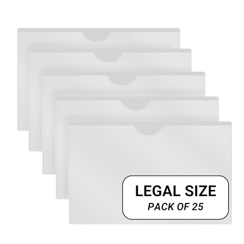 Doctor Stuff- 25 Pack, Vinyl Plastic Pocket File Folders Closed Sides, Legal Size, Clear Front Top Loading Job Jacket, Documents Holder for Office, High School and Medical Files, Frosted Clear