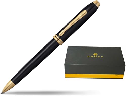 Cross Townsend Classic Black Lacquer and 23KT Gold Appointments Medium Point Ballpoint Pen in Luxury Corporate Gift Box.