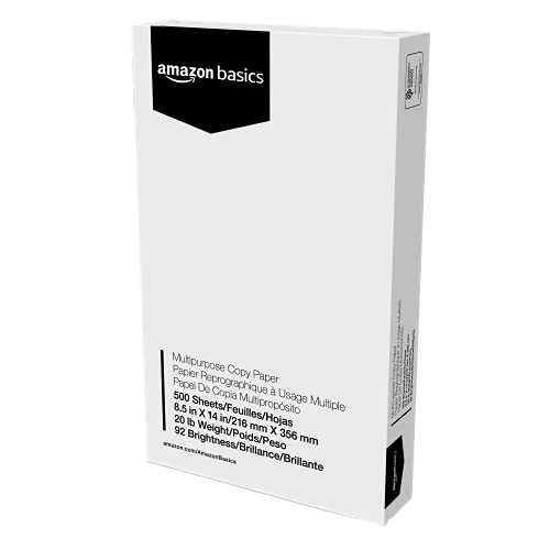 Amazon Basics Multipurpose Copy Printer Paper, 20 lb, 8.5 x 14 Inches, 10 Reams (5,000 Sheets), 92 Bright, White