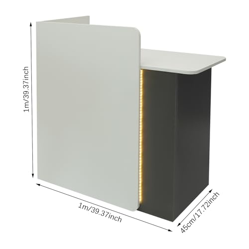 Reception Desk with Counter, Modern Front Desk Reception Room Table with LED Light, Lockable Drawer, Cable Hole, Retail Counter for Checkout, Office, Beauty Salon, Lobby, 39.37*17.72*39.37in (Grey)