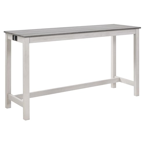 Ball & Cast 4 Piece Dining Table and Chairs Set with Charging Station, Farmhouse Wooden Kitchen Island-Table w/USB&Typc C&Power Outlet, 59" Behind Sofa-Table w/3pcs Upholstered Stools,White&Grey