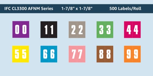 Doctor Stuff - File Folder Labels, Complete Set of Numbers 0-9, IFC CL3300 Match System #3 - AFNM Series Chart Stickers, 1-7/8" x 1-7/8", 1 Each of 10 Rolls, 500/Roll