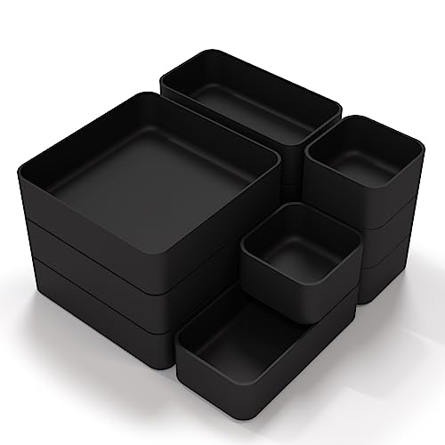 11-Piece Stackable Drawer Organizer Set, Multi-size Desk Drawer Organizer Trays Vanity Storage Bins for Storing Makeup, Stationery, Utensils in Bathroom Dresser, Office and Kitchen