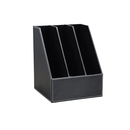 File Organizer 3 Slot Vertical Style,Leather Magazine Holder Office Desk Organizer File Document Tray Box(Black)