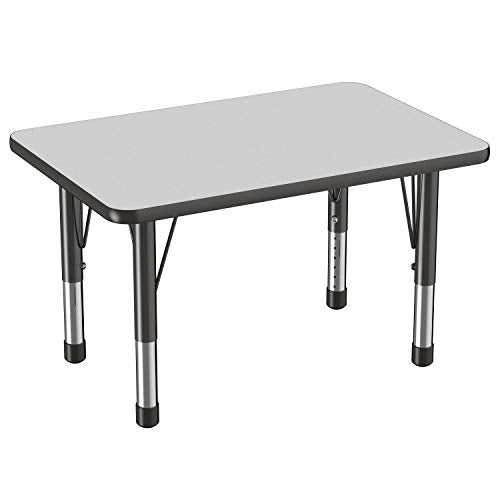 FDP Rectangle Activity School and Classroom Kids Table (24 x 36 inch), Chunky Toddler Leg, Adjustable Height 15-24 inches - Gray Top and Black Edge