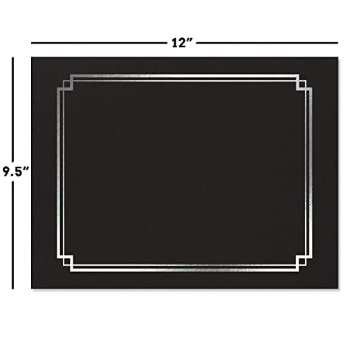 Classic Black & Silver Certificate Folders- Packs 25, Linen Cover 80 lb. Stock, Folded, Die-Cut Corners, for Office, Business Awards, Graduation, School Diploma Holder, 9-1/2" x 12"