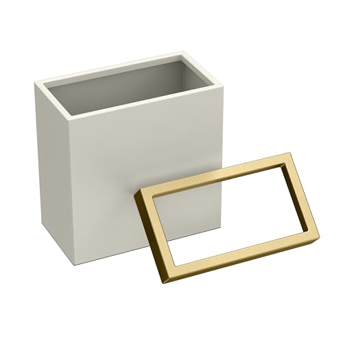 Gatco Modern Rectangle Wastebasket, Matte Pearl and Brushed Brass Combo - Stainless Steel Trash Can with Removable Lid, Leakproof, 3 Gallon Capacity for Bathroom, Bedroom, Kitchen, or Office