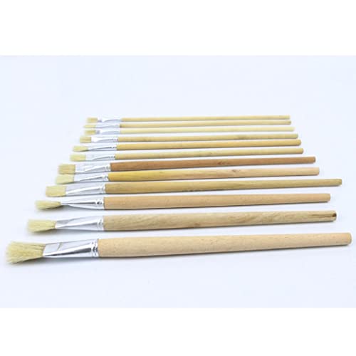 HBJWOV 12pcs/Set Wooden Brush Flat Single Water Color Gouache Oil Paint Paintbrush Art Supplies Stationery