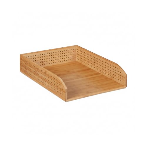 Bamboo Letter Tray, Set of 5, Perforated, Stackable, A4, Office Storage, Study, 7 x 25 x 13 cm, Natural