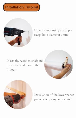 Kraft Paper Dispenser, Roller Kraft Paper Roll Display Stand for Wall Decor Artwork To-Do Lists, 18 25 In Butcher Paper Holder Includes 50 Meter Long Brown/ White Paper R(White-Width 45cm/17.7in)