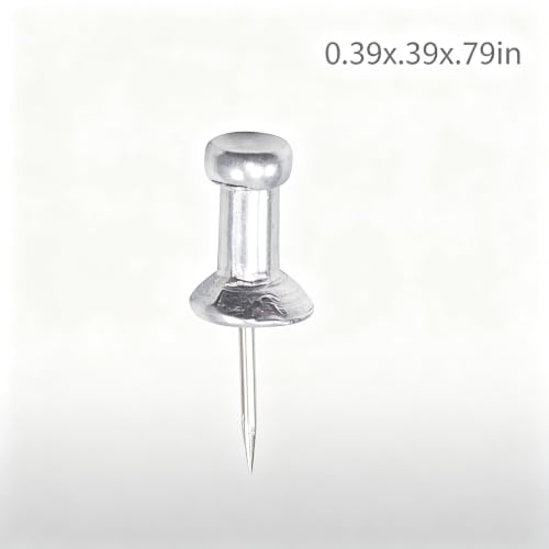 Aluminum Head Push Pins, Steel 0.38-Inch Point, Silver, 100 Per Box