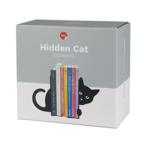 Balvi Hidden Cat Bookend – Black Metal Book Holder for Shelves – Decorative and Functional Book Organizer – Ideal for Home and Office – Unique Cat Design – Sujetalibros Gato Oculto