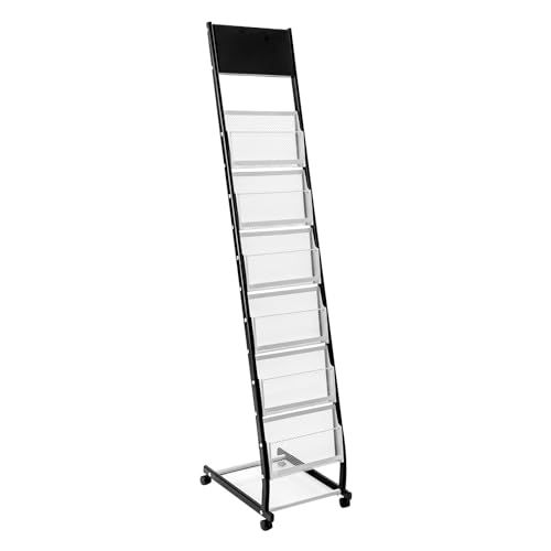 NEATOOM Floor Standing Magazine Rack, 6-Layer Brochure Display Stand with Wheels, Movable Catalog Literature Holder for Conference Room, Library, Office