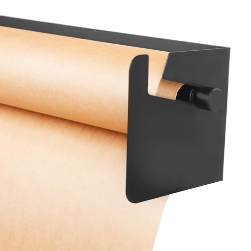 Wall Mounted Kraft Paper Dispenser & Cutter, Heavy Duty Brown Paper Roll Cutter Includes 24/36/48" Meter Long Kraft Papers Roll, Butcher Paper Dispenser for to-Do Lists Note Taking Artwork Black