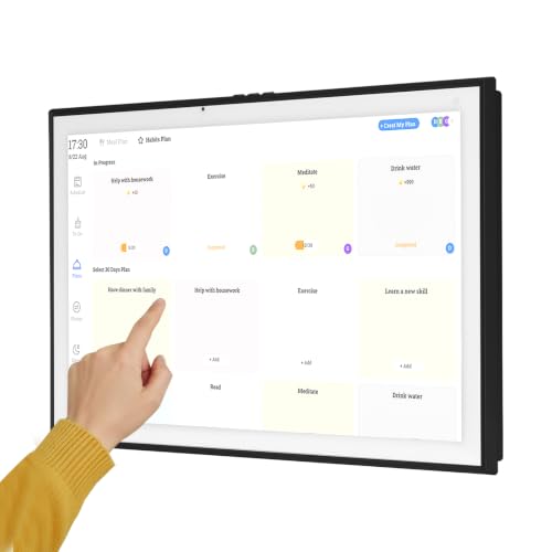 21.5Inch Electronic Chore Chart with Interactive Touchscreen Display Intelligent Family Planner Organizer Wall & Desk Mountable Desk Mount Sync Online Calendar for Family Meal Planners Support