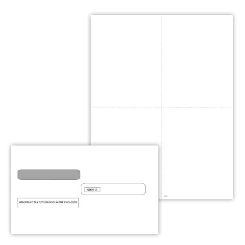 ComplyRight W-2/1099 Blank Tax Form Set with Envelopes, Recipient Copy Only (No Backer), 4-Up (Box), Pack of 50, Tax Preparer Supplies