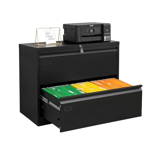 2 Drawer Lateral File Cabinet with Lock, Large Metal Vertical Filing Cabinet, Home Office Lockable Storage Cabinet for Hanging Files Letter/Legal/F4/A4 Size-Assembly Required (36"D x 18"W x 29"H)