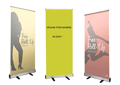 Premium Roll Up Banner Stand Retractable Custom Personalized Banner Printing for Trade Show Display & Event Promotion, Business, Wedding and Special Events - 33.5 x 83" (Set of Roll up banner and stand)