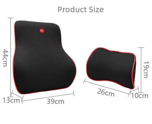 SamLng Memory Foam Car Seat Pillow Set, Neck Headrest Lumbar Back Support Cushion(Black Red Set)