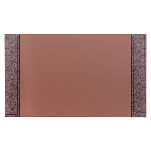 DACASSO Crocodile Embossed Leather Desk Pad with Side Rails - Luxury Leather Desk Blotter for Writing - Padded Executive Desk Surface Protector - (Brown, 34” x 20”)