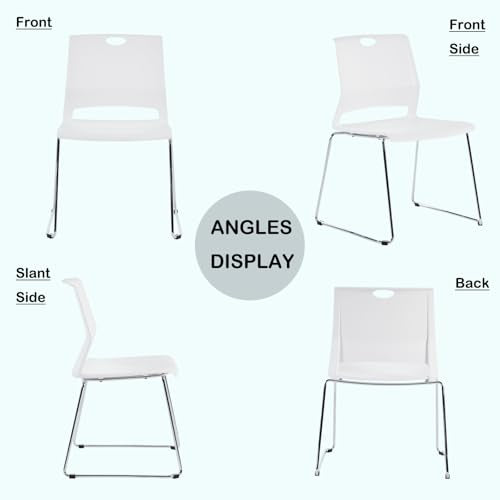 Stackable Chairs Set of 8 for Break Waiting Room Conference Church, White