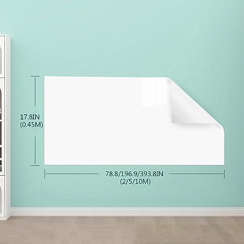 Removable Sticky whiteboard Film, Electrostatic Self Adhesive Dry Erase Whiteboard Contact Paper Roll White Multiple Sizes(17.8x196.9IN(0.45x5m))