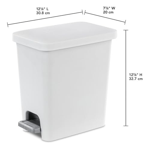 Sterilite Step On Wastebasket, Kitchen Trash Bin, White, 2.7 Gal, 6-Pack