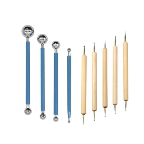 QVEZPRYX Clay Tools 9-piece Indentation Pen Stainless Steel Bead Ball Bar Ceramic Carving Combination Set