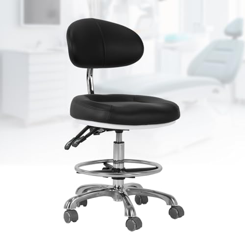 ASIEIT Office Drafting Chair with Footrest, Heavy Duty Rolling Stool Chair with Back Support, 350LBS Capacity Dental Assistant Chairs for Office Spa Studio Lab Counter Salon Home Work Bar Kitchen