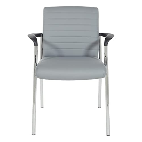 Office Star FL Series Faux Leather Padded Guest Chair with Built-in Lumbar Support, Charcoal Grey with Chrome Frame