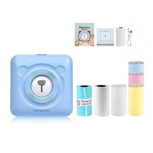 MKJGGII Red Portable Thermal Photo Printer Wireless Mini Pocket Pictures Label Sticker Printing 58mm(304 Blue Add 6rolls)