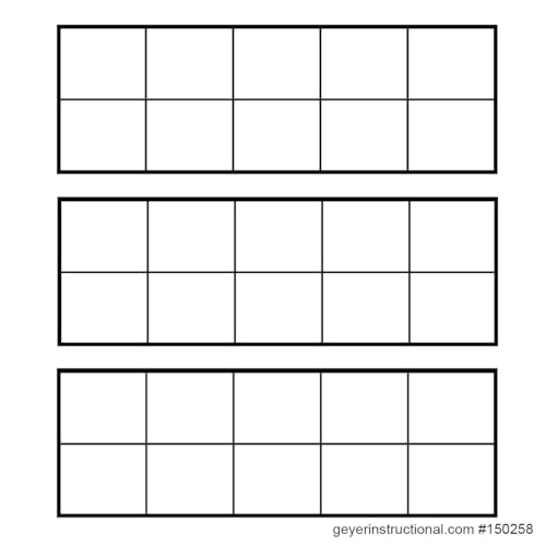 Geyer Instructional Products - 3.75" x 3.75" Ten Frame Graph Paper Grid Stickers, Three 2 x 5 Rectangular Frames, Roll of 500 Stickers