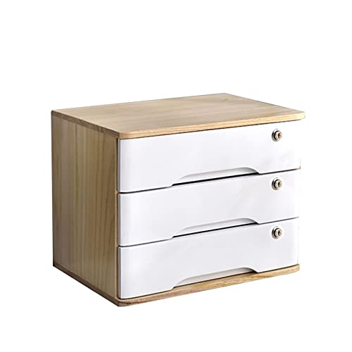EliteBloom Desktop Storage Box with Drawers - 1/2/3/4 Tier with Lock Flat File Cabinet Storage, Desktop File Cabinet Organizers - Desktop Drawer Cabinet, Wooden File Cabinet/Desktop,C-3 Drawers