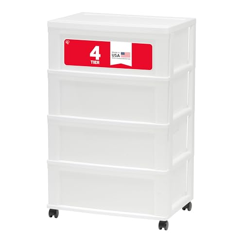 IRIS USA 4-Drawer Wide Storage Cart with Wheels, Organizer, White/Pearl