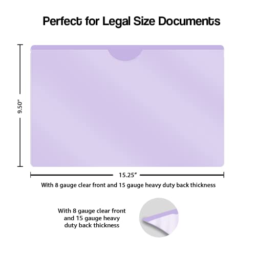 Doctor Stuff- 50 Pack, Vinyl Plastic Pocket File Folders Closed Sides, Legal Size, Clear Front Top Loading Job Jacket, Documents Holder for Office, High School and Medical Files, Lavender