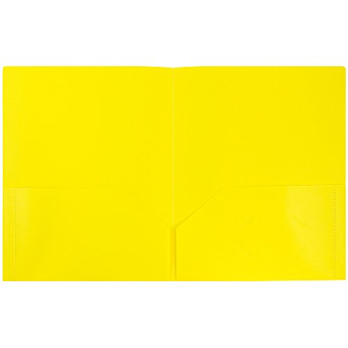 JAM PAPER Plastic 2 Pocket POP Folders - Durable School Folders - Yellow - Bulk 96/Pack