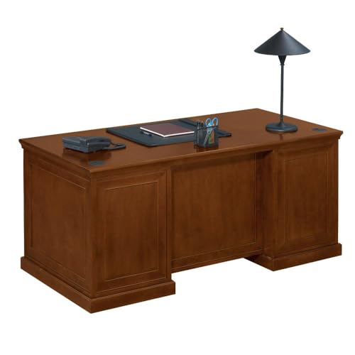 NBF 68" W Double Pedestal Executive Office Desk - Ergonomic Computer Desk with 4 Box Drawers and 2 File Drawers - Statesman Modern Work Desk - Cherry, 68.25" W x 30" H