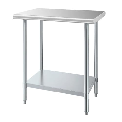 24" x 30" Stainless Steel Work Table with Undershelf, 430 Stainless Steel Commercial Table, 18 Gauge Metal Kitchen Food Prep Table, Heavy Duty Metal Utility Table for Restaurant, Home, and Hotel