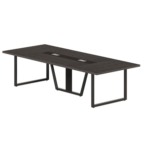LITTLE TREE 8FT Conference Table for 10 People, Large Meeting Table, Modern Wooden Conference Room Table with Cable Management, Business Training Table with Strong Metal Legs for Office, Black