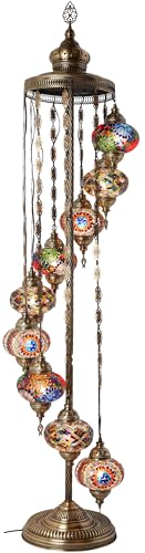 DEMMEX Turkish Moroccan Mosaic Floor Lamp, 9 Globes, 6ft Tall – Tiffany Style Decorative Standing Lamp with Colorful Globes for Bedroom, Living Room, Entryway – Handmade in Turkey, Multicolor