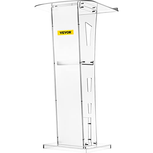 VEVOR Acrylic Podium 45" Tall Plexiglass Podium 26.8"x15" Table Acrylic Pulpits for Churches with 8 mm Thick Acrylic Board Acrylic Podiums and Lecterns Design for Lecture Recital Speech & Presentation