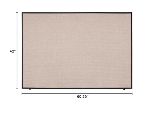 Global Industrial Office Partition Panel, 60.25" W x 42" H, Tan, 1-3/4" Thick, Flame Retardant, Self-Extinguishing Trim, Heavy Tackable Liner, Adjustable Leveling Feet
