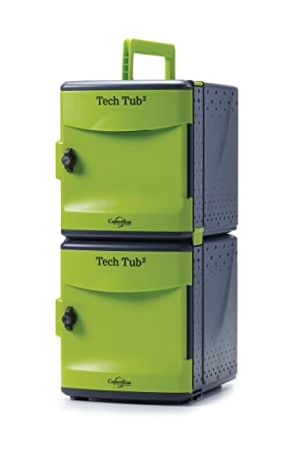 Copernicus Premium Tech Tub2 10-Device Lockable Classroom Charging Station Box with 10 Port USB A for iPads, Chromebooks, or Tablets, Green/Black
