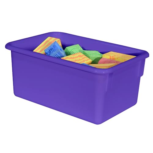 Wood Designs Cubby Storage Bin, Heavy Duty Plastic Containers for Kids Purple Cubby Tray Set of 10