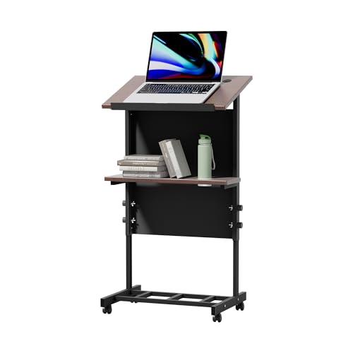 Portable Podium with 7 Adjustable Heights,Podium Stand with Shelf and Cup Holder,Lectern for Seminars,Schools and Conferences (Black)