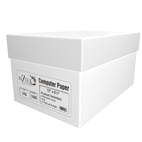 BIZTEK Continuous Carbonless Computer Paper 12 x 8 1/2, Blank Left and Right Perforated, 15 lb, 2-Part White/Canary - 1,600 sets