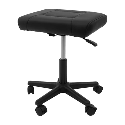 Mobile Under Desk Footrest, Leather Ergonomic Foot Rest with Wheels and Comfort Padding, Height Adjustable Foot Stool Leg Rest for Home Office, Black