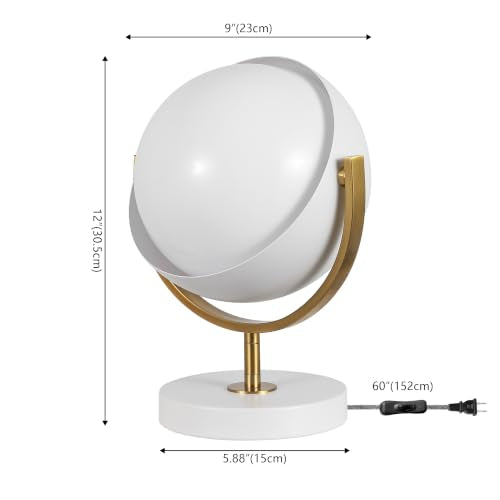 JONATHAN Y Orion 12" Adjustable Orb Metal Lamp, White/Brass Gold, Set of 2